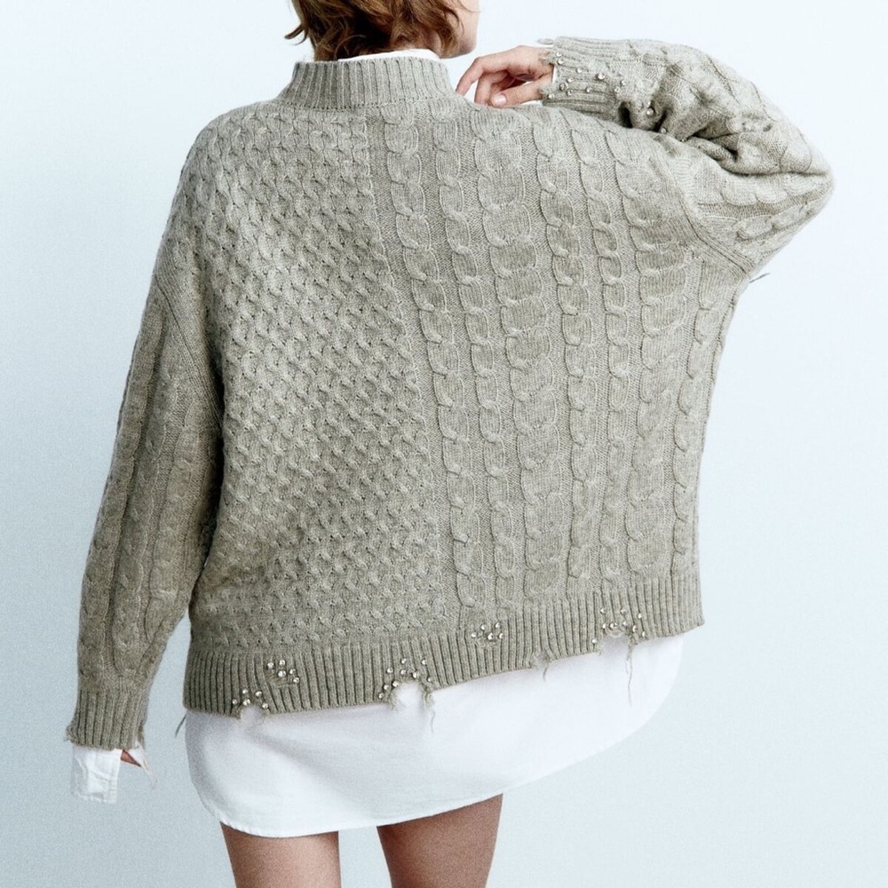 Zara Beige Cable Knit Sweater - Picture 2 of 12